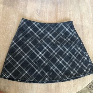 Plaid A-Line Skirt - Black and Gray
